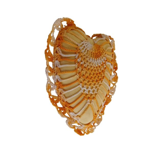 Vintage Grandma's Hand Crochet Pillow Pincushion 20.5" Handmade Varigated Orange - Picture 8 of 9